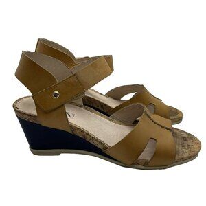 Pikolinos Vigo Mostaza Leather Ankle Strap Wedge Sandals Shoes Size 9.5 US 40 EU